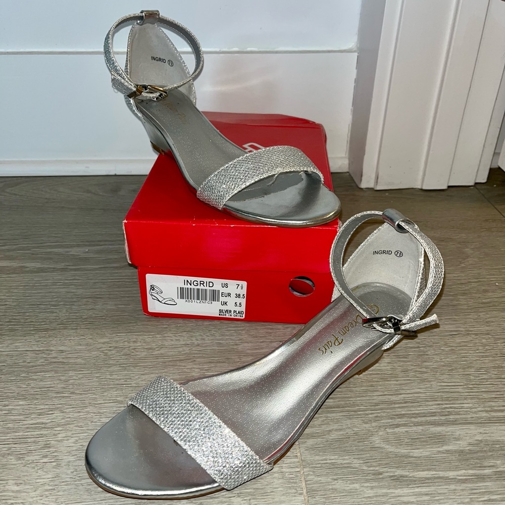 Silver Low Wedge Heel Sandal